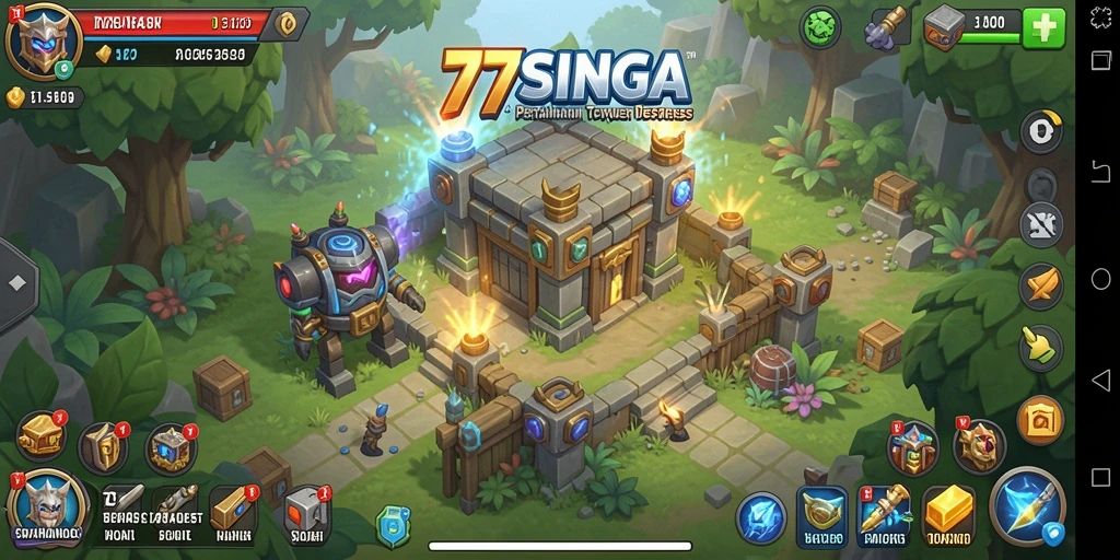Screenshot utama 77SINGA menampilkan aksi intens dalam game Tower Defense yang seru.