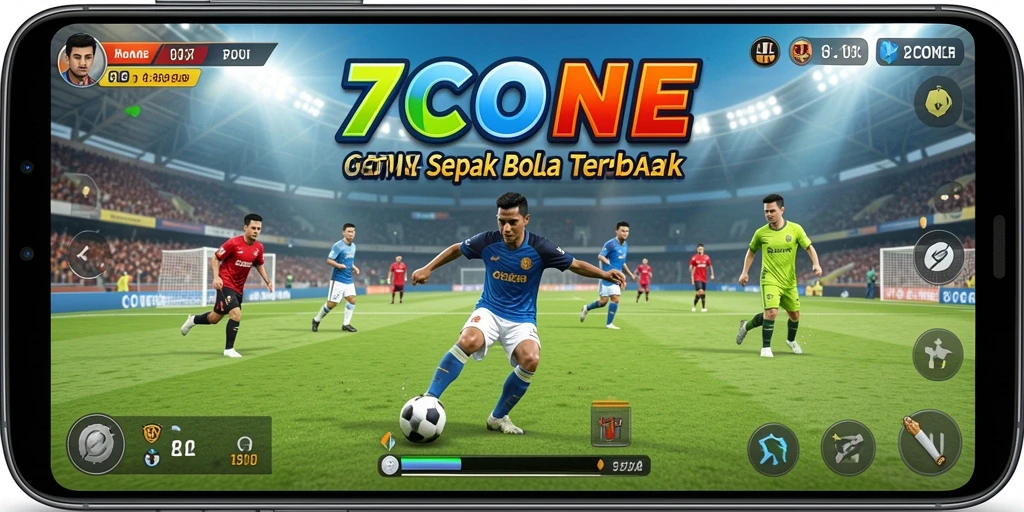Tampilan gameplay dari 7CONE dengan aksi sepak bola yang mendebarkan.