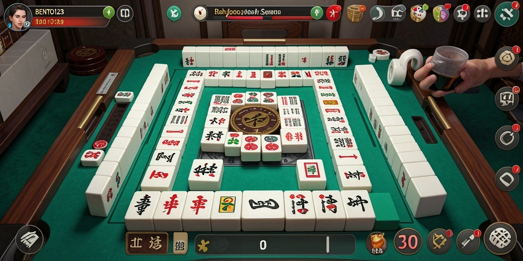 Tampilan gameplay BENTO123 dengan grafis menarik dan papan Mahjong