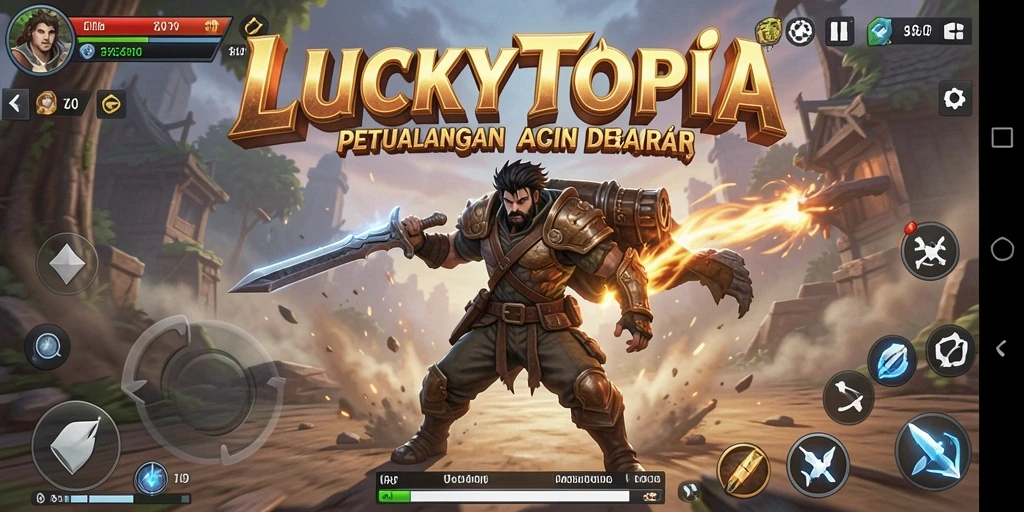 Tangkapan layar LUCKYTOPIA menunjukkan serunya pertempuran aksi.