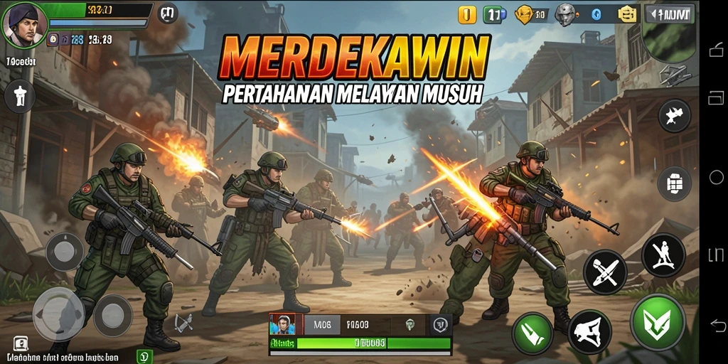 Gameplay seru dan menantang dari MERDEKAWIN dengan elemen Tower Defense.