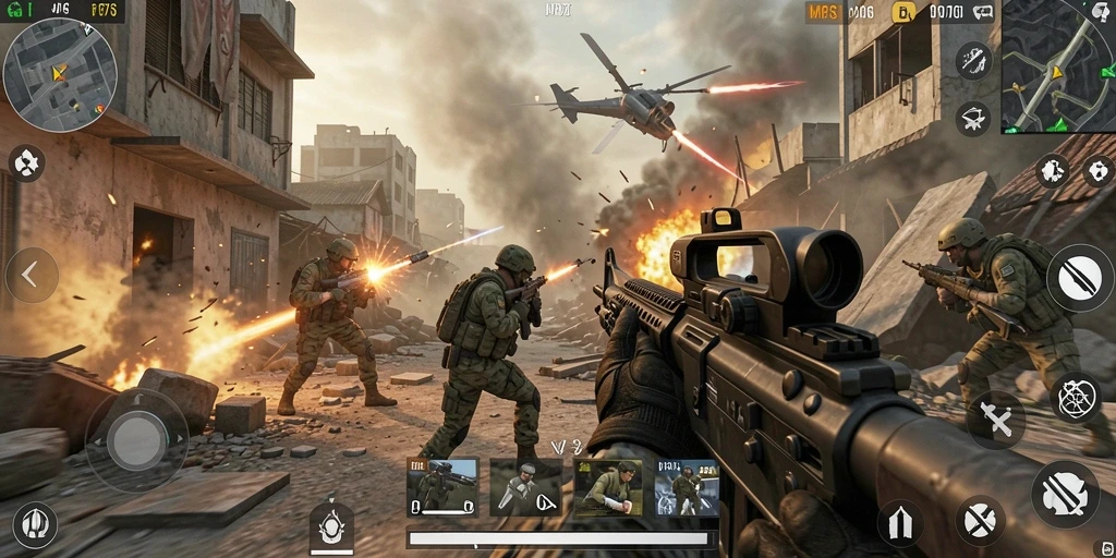 Tangkapan layar MPO76 menunjukkan aksi tembak-menembak yang intens dalam gameplay FPS.