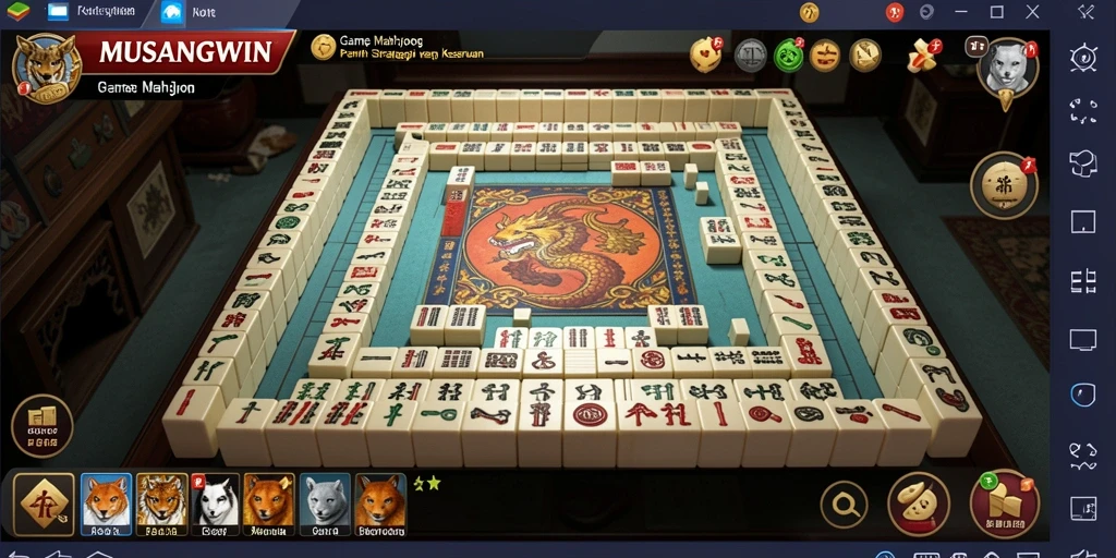 Screenshot gameplay MUSANGWIN dengan ubin Mahjong yang berwarna-warni.