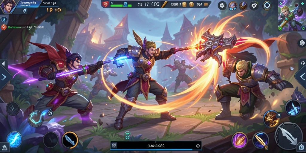 Tangkapan layar gameplay SM605 menampilkan aksi seru dalam pertandingan MOBA.